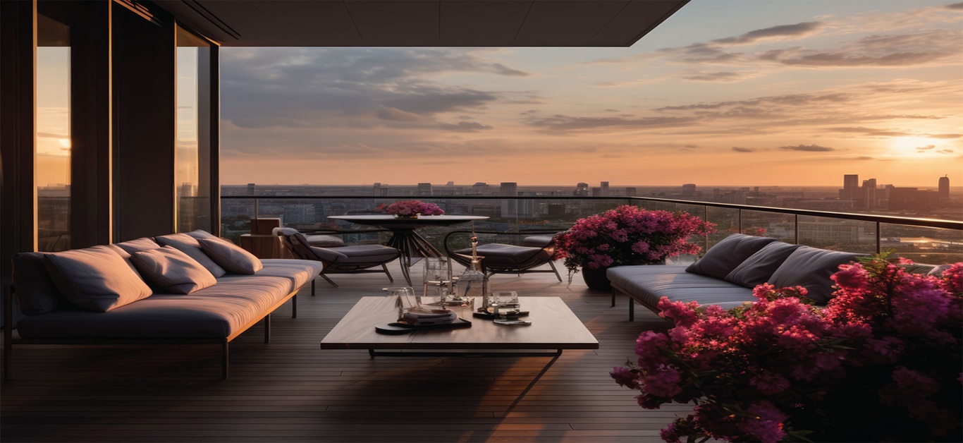 Elevated sky garden at dusk